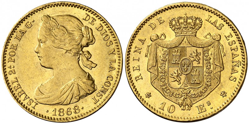 1868*1868. Isabel II. Madrid. 10 escudos. (AC. 815). 8,35 g. EBC-/EBC.