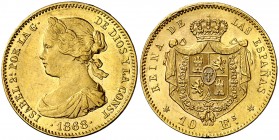 1868*1868. Isabel II. Madrid. 10 escudos. (AC. 815). 8,43 g. EBC-/EBC.