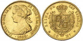 1868*1868. Isabel II. Madrid. 10 escudos. (AC. 815). 8,32 g. EBC-/EBC.