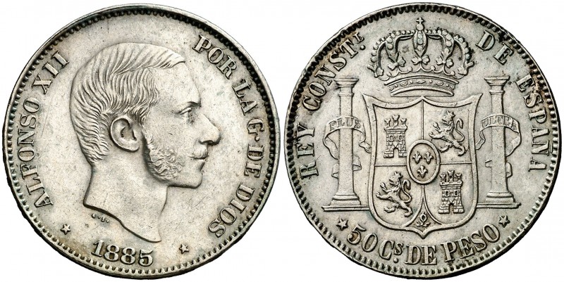 1885. Alfonso XII. Manila. 50 centavos. (AC. 124). Golpecitos. (EBC).