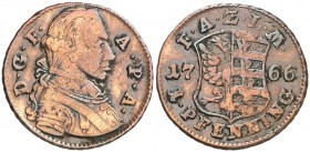 1766. Alemania. Anhalt-Zerbst. Federico Augusto. 1 pfennig. (Kr. 51). 2,86 g. CU. Escasa. MBC-.