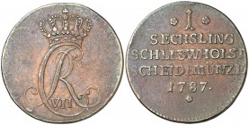 1787. Alemania. Schleswig-Holstein. Christian VII. 1 sechsling. (Kr. 118). 11,24 g. CU. Rayitas y golpecito. Escasa. MBC.