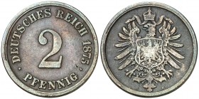 1875. Alemania. Guillermo I. H (Darmstadt). 2 pfennig. (Kr. 2). 3,30 g. CU. Golpecitos. Escasa. MBC-.