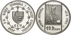 (1992). Andorra. 10 diners. (Kr. 71). 31,82 g. AG. Acuerdo Andorra - CEE. Proof.