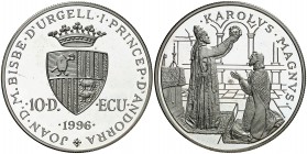 1996. Andorra. 10 diners. (Kr. 121). 31,36 g. AG. Coronación de Carlomagno. Proof.