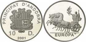 2001. Andorra. 10 diners. (Kr. 172). 31,50 g. AG. Europa. Proof.
