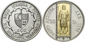 1994. Andorra. 20 diners. (Kr. 100). 26,54 g. Bimetálica. Acuerdo Andorra - CEE. En estuche oficial, con certificado. S/C.