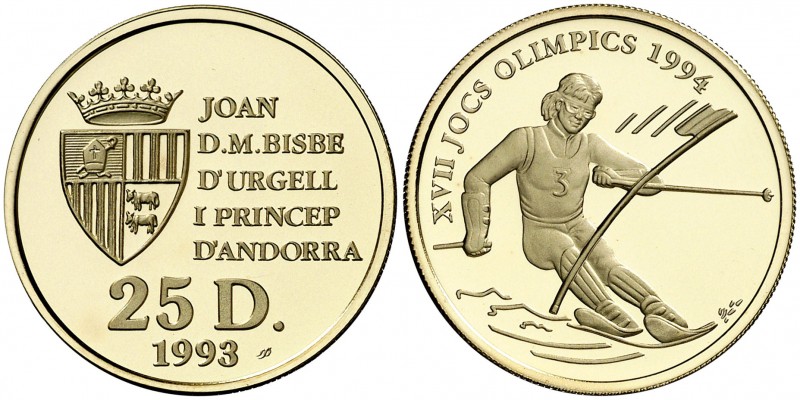 1993. Andorra. 25 diners. (Fr. 19) (Kr. 81). 7,83 g. AU bajo. Juegos Olímpicos d...