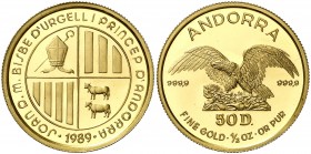 1989. Andorra. 50 diners. (Fr. 7a) (Kr. 63). 15,55 g. AU. Proof.