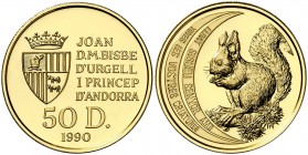 1990. Andorra. 50 diners. (Fr. 8) (Kr. 64). 15,55 g. AU. Protección de la naturaleza. Acuñación de 3000 ejemplares. En estuche oficial, con certificad...