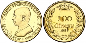 1987. Andorra. 100 diners. (Fr. 3) (Kr. 41). 5 g. AU. Acuñación de 2000 ejemplares. En expositor oficial, con certificado. S/C.