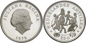 1979. Antillas Holandesas. Juliana. 25 gulden. (Kr. 22). 27,24 g. AG. Año internacional del niño. Proof.