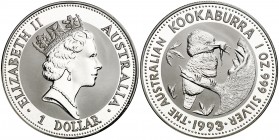 1993. Australia. Isabel II. 1 dólar. (Kr. 209). 31,64 g. AG. Kookaburra. Proof.