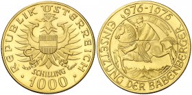 1976. Austria. 1000 chelines. (Fr. 909) (Kr. 2933). 13,50 g. AU. Milenario de la Dinastía Babenberg. S/C-.
