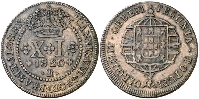 1820. Brasil. Juan VI. R (Río). 40 reis. (Kr. 319.1) (Gomes 07.04). 13,96 g. CU....