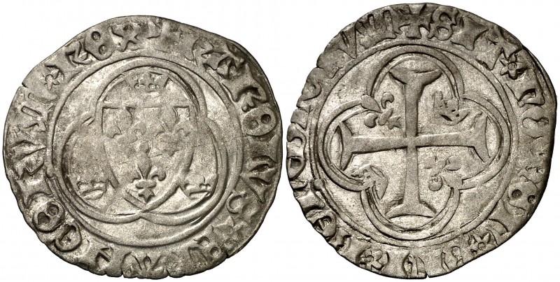 Francia. Carlos VII (1422-1461). Troyes. Blanc au briquet. (D. 522). 2,70 g. Vel...