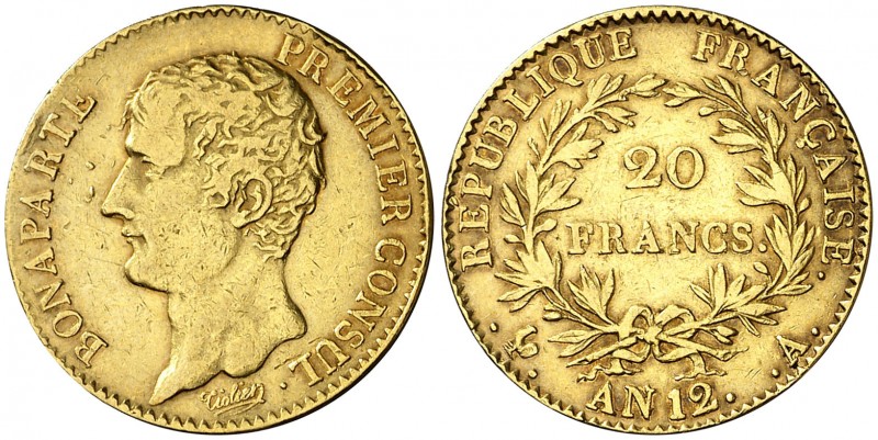 An 12 (1803-1804). Francia. Napoleón. A (París). 20 francos. (Fr. 480) (Kr. 651)...