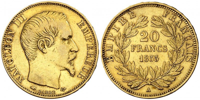 1855. Francia. Napoleón III. A (París). 20 francos. (Fr. 573) (Kr. 781.1). 6,40 ...