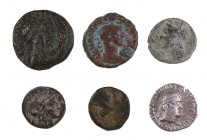 Lote de 5 bronces de cecas distintas, incluye 1 dracma indo-griega. Total 6 monedas. A examinar. MBC-/MBC+.