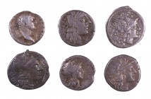 Lote de 5 denarios republicanos y 1 imperial. Total 6 monedas. A examinar. BC+/MBC.