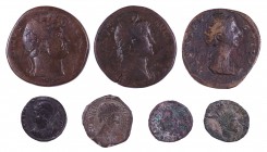 Lote de 4 bronces del Alto Imperio y 3 del Bajo Imperio, todos distintos. Total 7 monedas. A examinar. RC/MBC+.