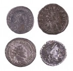 Lote de 3 antoninianos distintos (uno de ellos, copia) y 1 denario forrado. Total 4 monedas. A examinar. MBC-/EBC-.