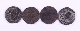 1612, 1615, 1616 y 1619. Felipe III. Barcelona. 1 diner. Lote de 4 monedas. A examinar. MBC-/MBC+.