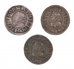 1611,1612 y 1613. Felipe III. Barcelona. 1/2 croat. Lote de 3 monedas. A examinar. MBC-/MBC+.