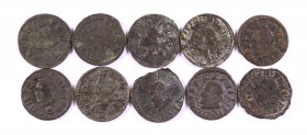 Felipe III y Felipe IV. Barcelona. 1 diner. Lote de 10 monedas, alguna escasa. A examinar. BC/MBC-.