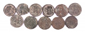 Felipe IV. Barcelona. 1 ardit. Lote de 11 monedas con distintas fechas. Repetida la de 1627, con el 2 normal y con forma de Z, y una sin fecha por est...