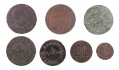 Lote de 7 monedas de cobre de la Catalunya Napoleónica y Fernando VII. A examinar. BC/MBC-.