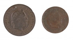 1875. Carlos VII, Pretendiente. Oñate. 5 y 10 céntimos. Lote de 2 monedas. A examinar. BC/MBC-.