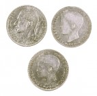 1883, 1896 y 1900. Alfonso XII y XIII. Lote de 3 monedas. A examinar. MBC-/MBC.