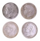 1896 a 1903. Alfonso XIII. 1 peseta. Lote de 4 monedas distintas. A examinar. BC/MBC.