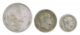 1881. Alfonso XII. Manila. 10, 20 y 50 centavos. Lote de 3 monedas. A examinar. BC/MBC.