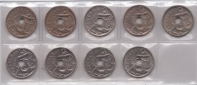 1949*51 a *54, *56, *62 y 1963*63 a *65. Franco. 50 céntimos. (AC. 22 a 30). Lote de 9 monedas. A examinar. EBC/S/C.