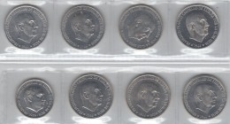 1959, 1966*67 a *69, *71 a *73 y *75. Franco. 10 y 50 céntimos (siete). Lote de 8 monedas. A examinar. EBC-/Proof.