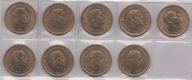 1966*67 a *75. Franco. 1 peseta. (AC. 68 a 76). Lote de 9 monedas. A examinar. EBC/S/C.