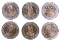 1984. Andorra. 2 diners. Bimetálicas. Protección de la naturaleza. Lote de 2 estuches con 3 monedas cada uno. A examinar. S/C.