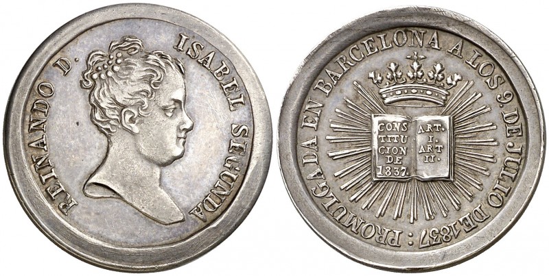 1837. Isabel II. Barcelona. Proclamación de la Constitución. (Cru.Medalles 535)....