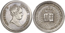 1837. Isabel II. Barcelona. Proclamación de la Constitución. (Cru.Medalles 535). 7,33 g. Ø23 mm. Plata. EBC-.