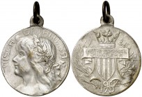 1905. Barcelona. Festa Nacional Catalana. (Cru.Medalles 992). 9 g. Ø26 mm. Latón plateado. Con anilla. EBC-.