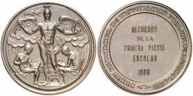 1908. Barcelona. Junta Provincial de Instrucción Pública. (Cru.Medallas 1044). 63,25 g. Ø55 mm. Bronce. Grabador: Solà y Vallmitjana. EBC.