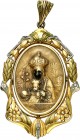 (1920-1930). Nostra Senyora de Montserrat. 15,78 g. 45x65 mm. Marfil y plata dorada. Unifaz. Con anilla. EBC-.