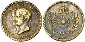 1843. Brasil. Boda de Pedro II y Teresa Cristina de Borbón dos Sicilias. 7,63 g. Ø27 mm. Cobre. MBC.