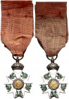 (1806). Francia. Primer Imperio. Orden de la Legión de Honor. Cruz de Caballero, del 2º tipo. En plata, oro y esmaltes. Corona solidaria. Con certific...