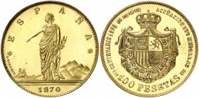 1870*1970. Gobierno Provisional. 100 pesetas. 31,05 g. Acuñación de 200 medallas en oro conmemorativas del Centenario. Ésta es la nº 122. S/C.
