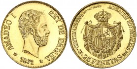 1871*1971. Amadeo I. 25 pesetas. 9,23 g. Acuñación de 200 medallas en oro conmemorativas del Centenario. Ésta es la nº 115. S/C.