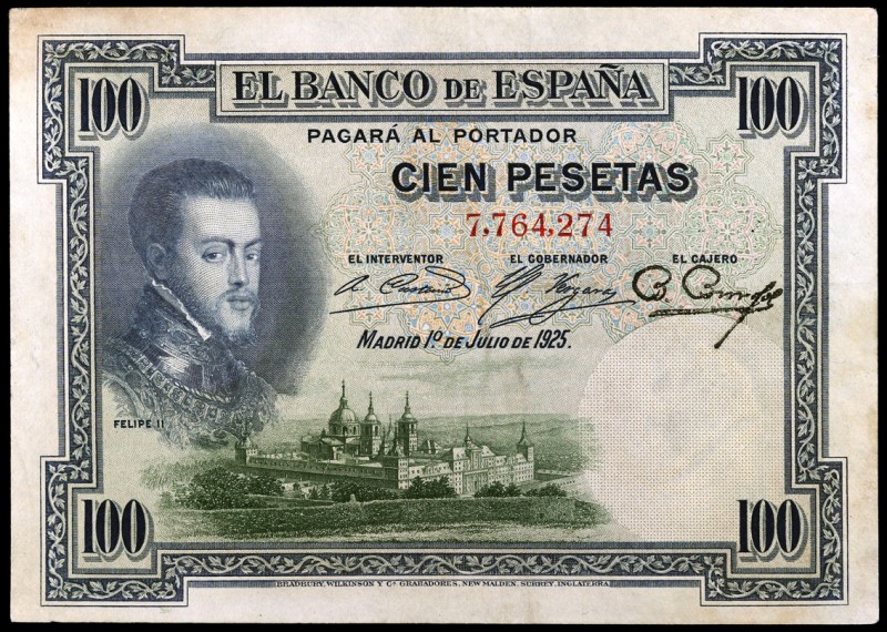 1925. 100 pesetas. (Ed. B107) (Ed. 323). 1 de julio, Felipe II. Sin serie y sin ...