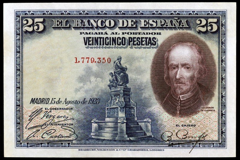 1928. 25 pesetas. (Ed. B112) (Ed. 328). 15 de agosto, Calderón de la Barca. Sin ...